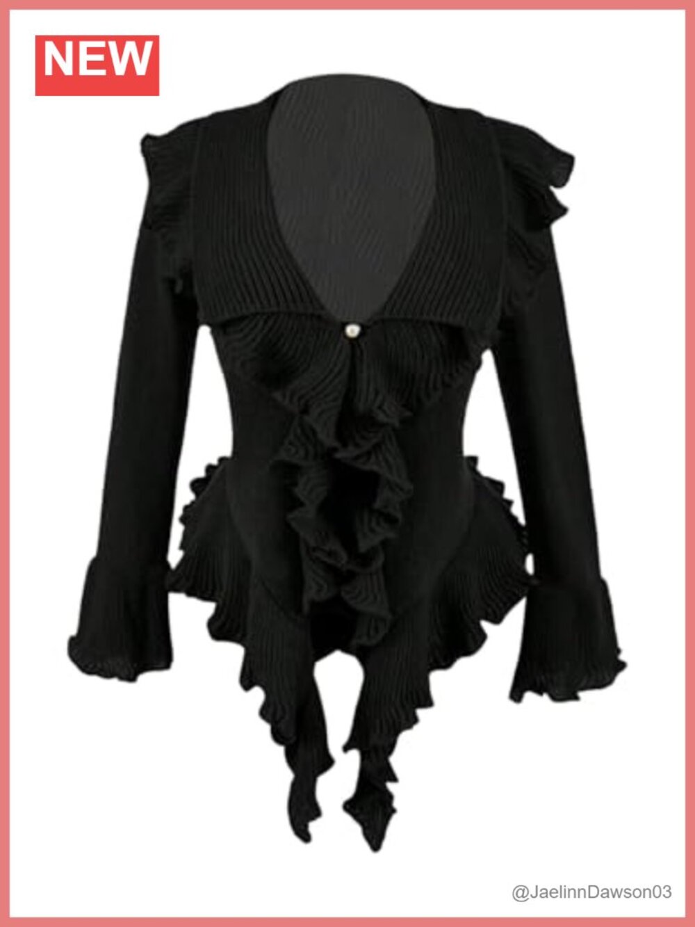 Plus Size Ruffle Button Cardigan Bell Sleeve Asymmetrical Knit Sweater